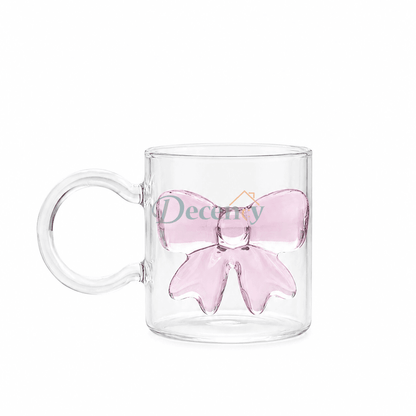 Crystal Bow Glass Mug – Viral Aesthetic Coffee & Tea Cup 300ml