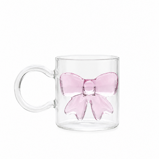 Crystal Bow Glass Mug – Viral Aesthetic Coffee & Tea Cup 300ml