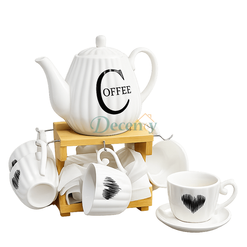 Elegant Blossom 15-Piece Ceramic Tea Set with Bamboo Rack