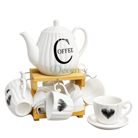 Elegant Blossom 15-Piece Ceramic Tea Set with Bamboo Rack