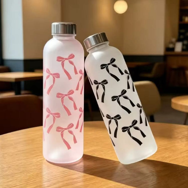 1000ml Cute Bow Water Bottle with Straw & Strap