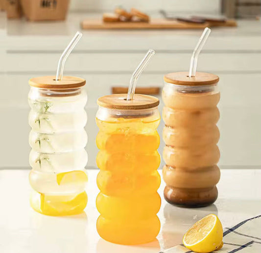 500ml Cloud Design Coffee Glass with Straw