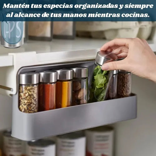 KitchenSpace Under-Shelf Spice Drawer – 6 Bottles Included