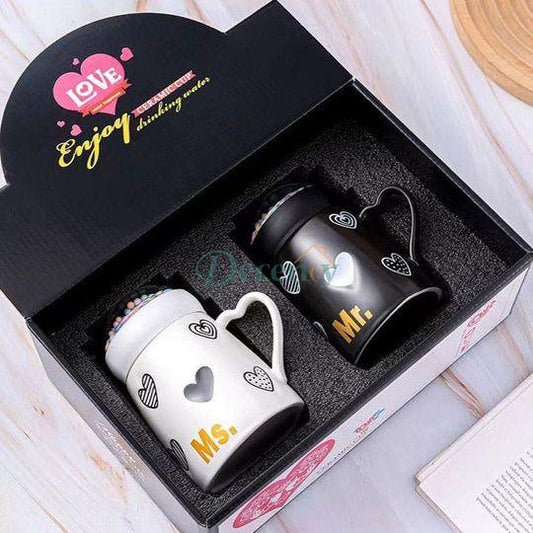 Mr and Mrs couple mugs, ceramic coffee mugs with globe lid, 500ml couple coffee cup, snow ball lid mug gift set, wedding gift mugs for couples