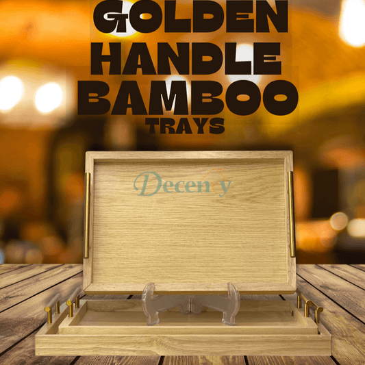 Golden Handle Bamboo Trays Set