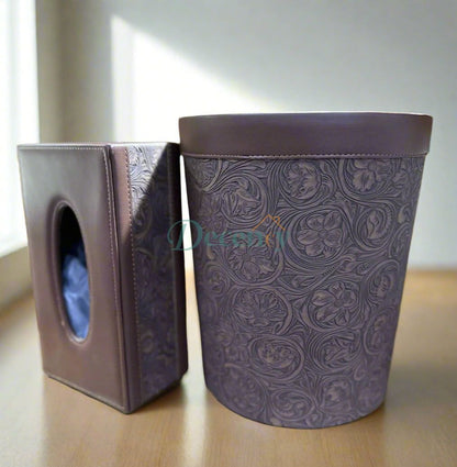 Elegant Faux Leather Tissue & Dustbin Set