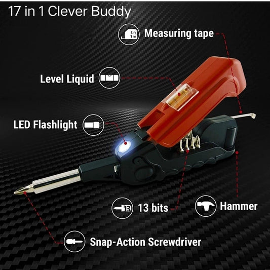 17 In 1 Clever Buddy, Everyday Multitool With Flashlight, Kelvin Multi Tool Gadget, Home Repair Tool Set