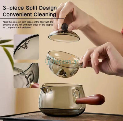 Heat Resistant Glass Tea Pot with Side Handle