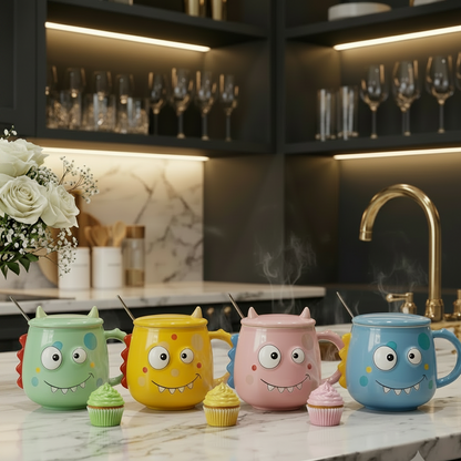 Monster Mug with Lid & Spoon – Ceramic Jumbo Coffee Mug