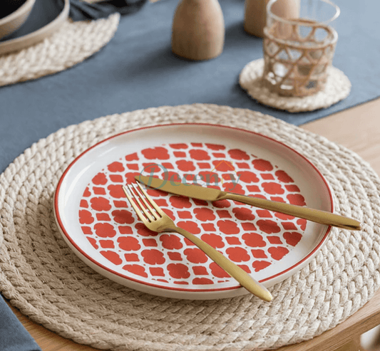 Danny Home Elegant Round Ceramic Serving Plate – Red