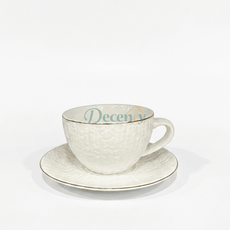 6 Pcs Elegant Ivory Textured Tea Cup & Saucer Set