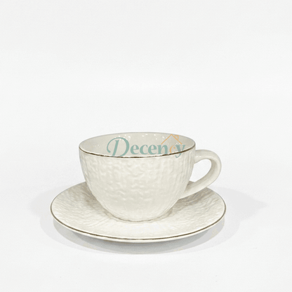 6 Pcs Elegant Ivory Textured Tea Cup & Saucer Set