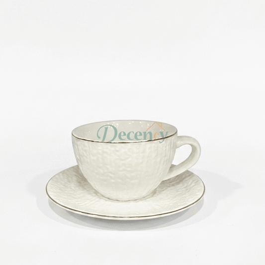 6 Pcs Elegant Ivory Textured Tea Cup & Saucer Set
