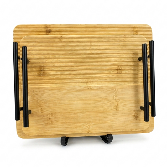 Premium Bamboo Rectangular Tray Set – 2 Piece Serving & Decor Trays