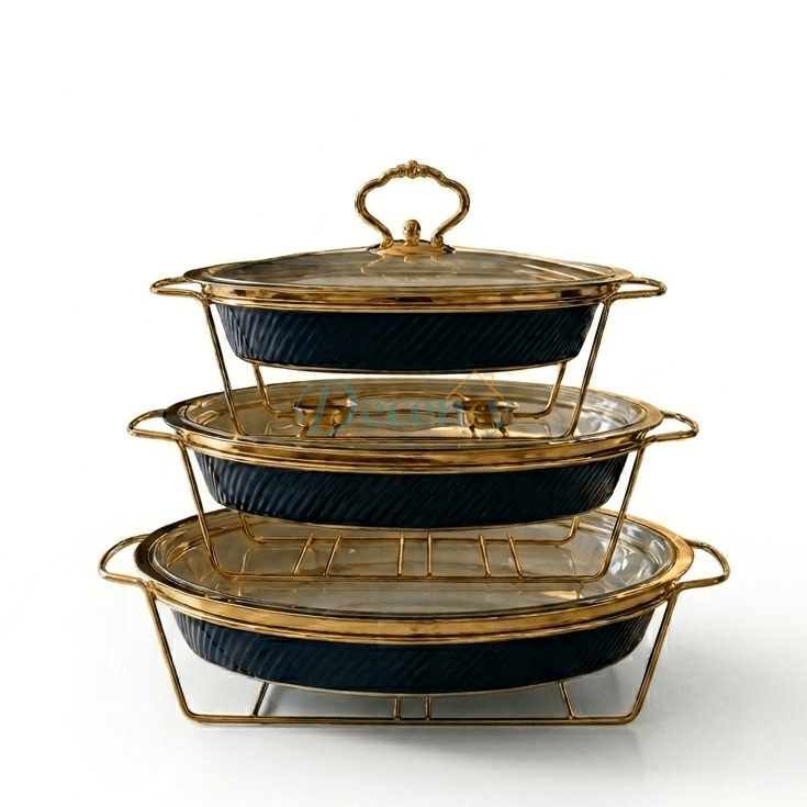 Premium Oval Blue Glass Lid Serving Dish Set – Elegant Covered Serving Bowl