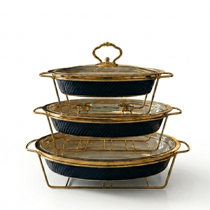 Premium Oval Blue Glass Lid Serving Dish Set – Elegant Covered Serving Bowl