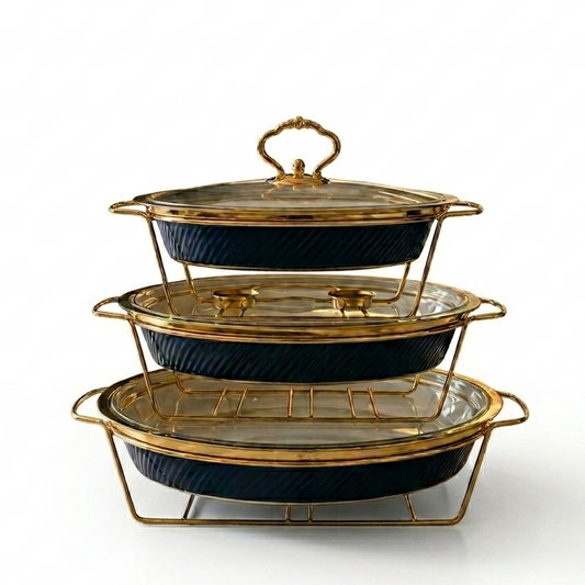 Premium Oval Blue Glass Lid Serving Dish Set – Elegant Covered Serving Bowl