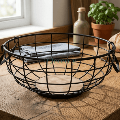 Royal Wooden Base Fruit Basket – Premium Metal ( Black )