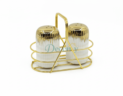 Elegant Glass Salt and Pepper Shaker Set with Stand for Dining Table