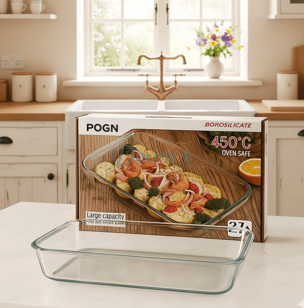 Large Capacity Toughened Glass Baking Dish – Oven Safe up to 450°C