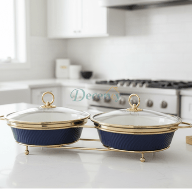 Elegant Twin Buffet Server – Luxury Blue Serving Dish Set