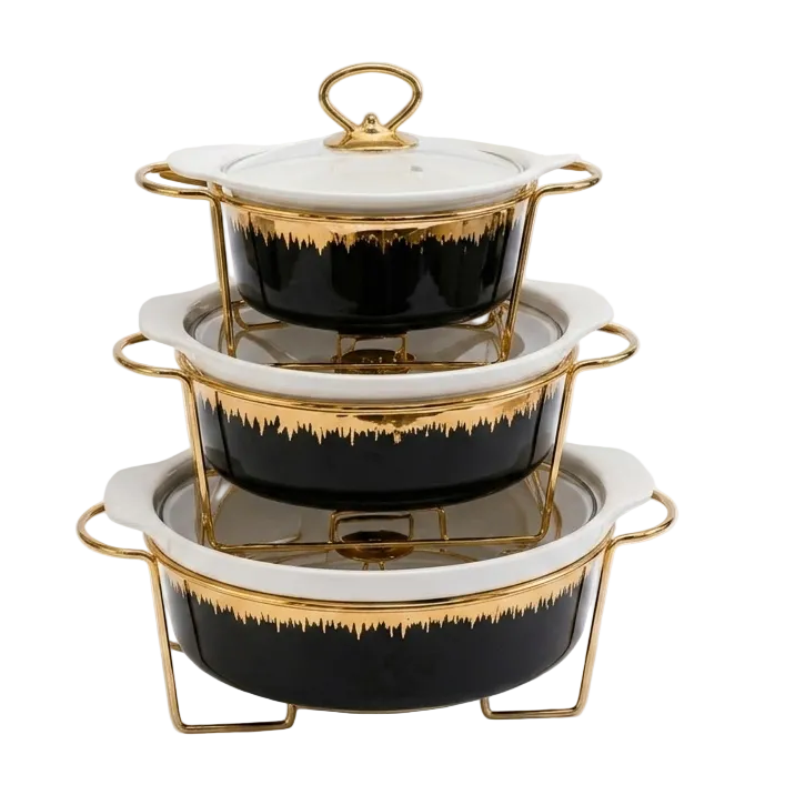 Round Black  Serving Dish Set – Elegant Ceramic Dinnerware Collection