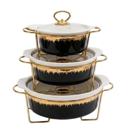 Round Black  Serving Dish Set – Elegant Ceramic Dinnerware Collection