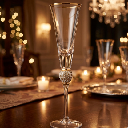 6 Pcs Gold Rim Stemmed for Champagne Glass