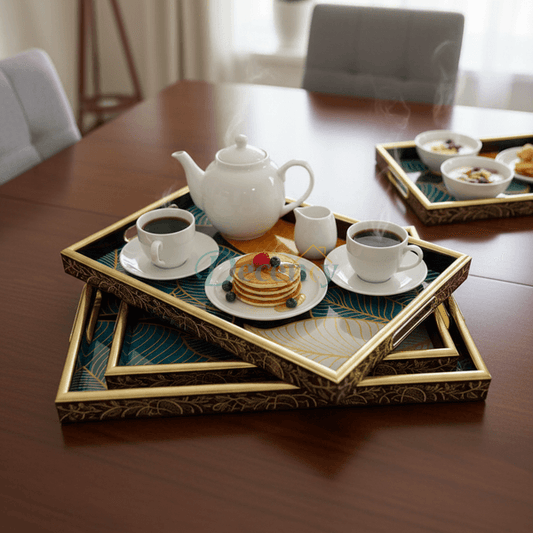 3-Piece Gold Aesthetic Leaf-Look Serving Tray Set