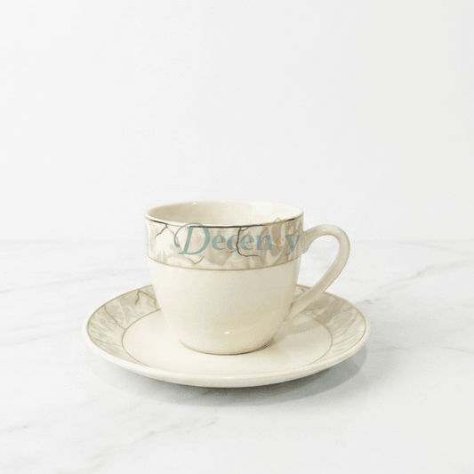 6 Pcs Elegant Ivory Marble Pattern Tea Cup and Saucer Set