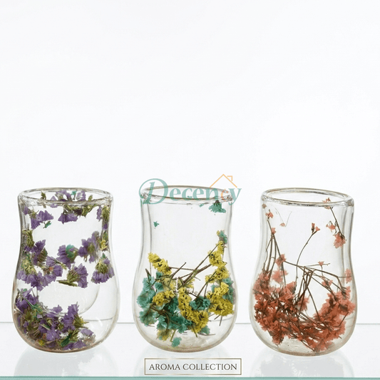 Elegant Bloom Double-Wall Glass Cup  (Random Colour)