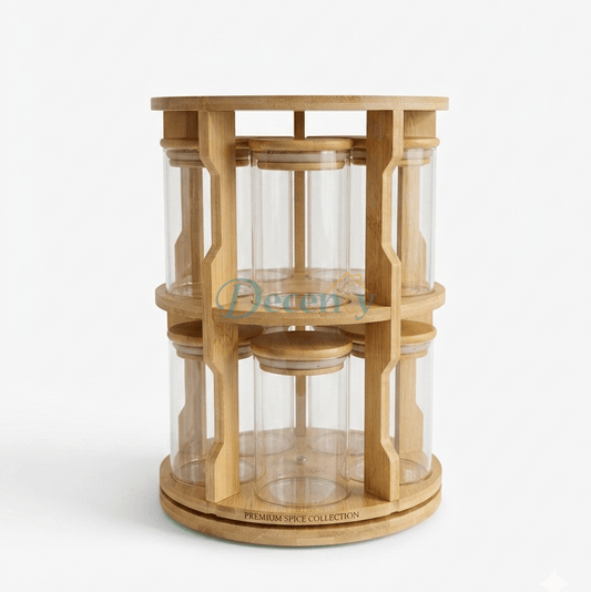 Bamboo Spice Rack Organizer - Rotating Spice Carousel
