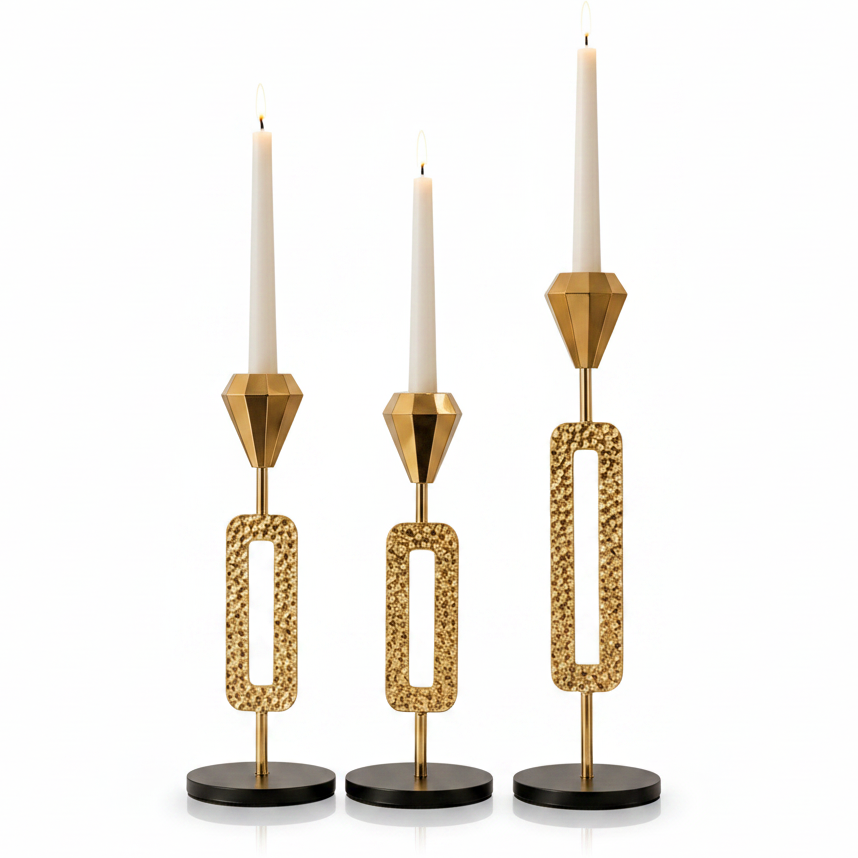 Premium Gold Metal Candle Holder Set (3-Piece)