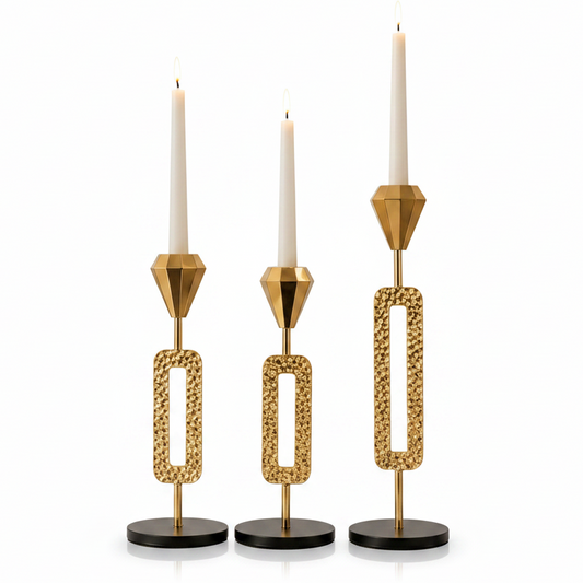 Premium Gold Metal Candle Holder Set (3-Piece)