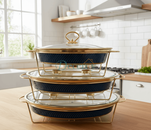 Elegant 3-Tier Ceramic Buffet Server – Luxury Food Warmer