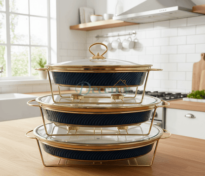 Elegant 3-Tier Ceramic Buffet Server – Luxury Food Warmer