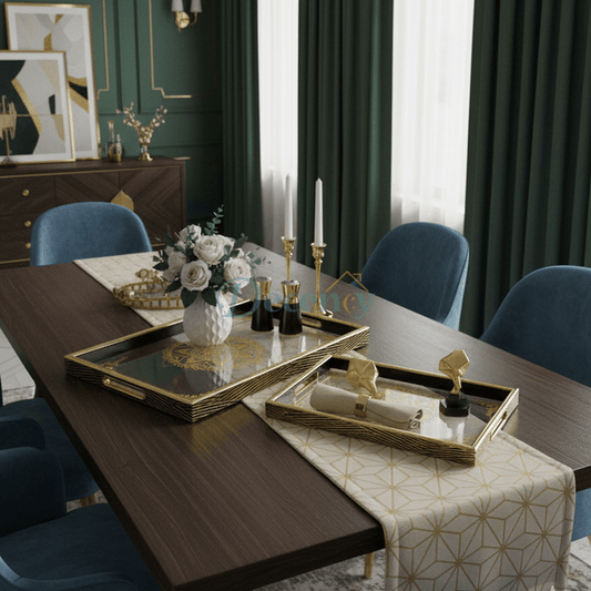 Luxury 2-Piece Glass Gold Designing Serving Tray Set