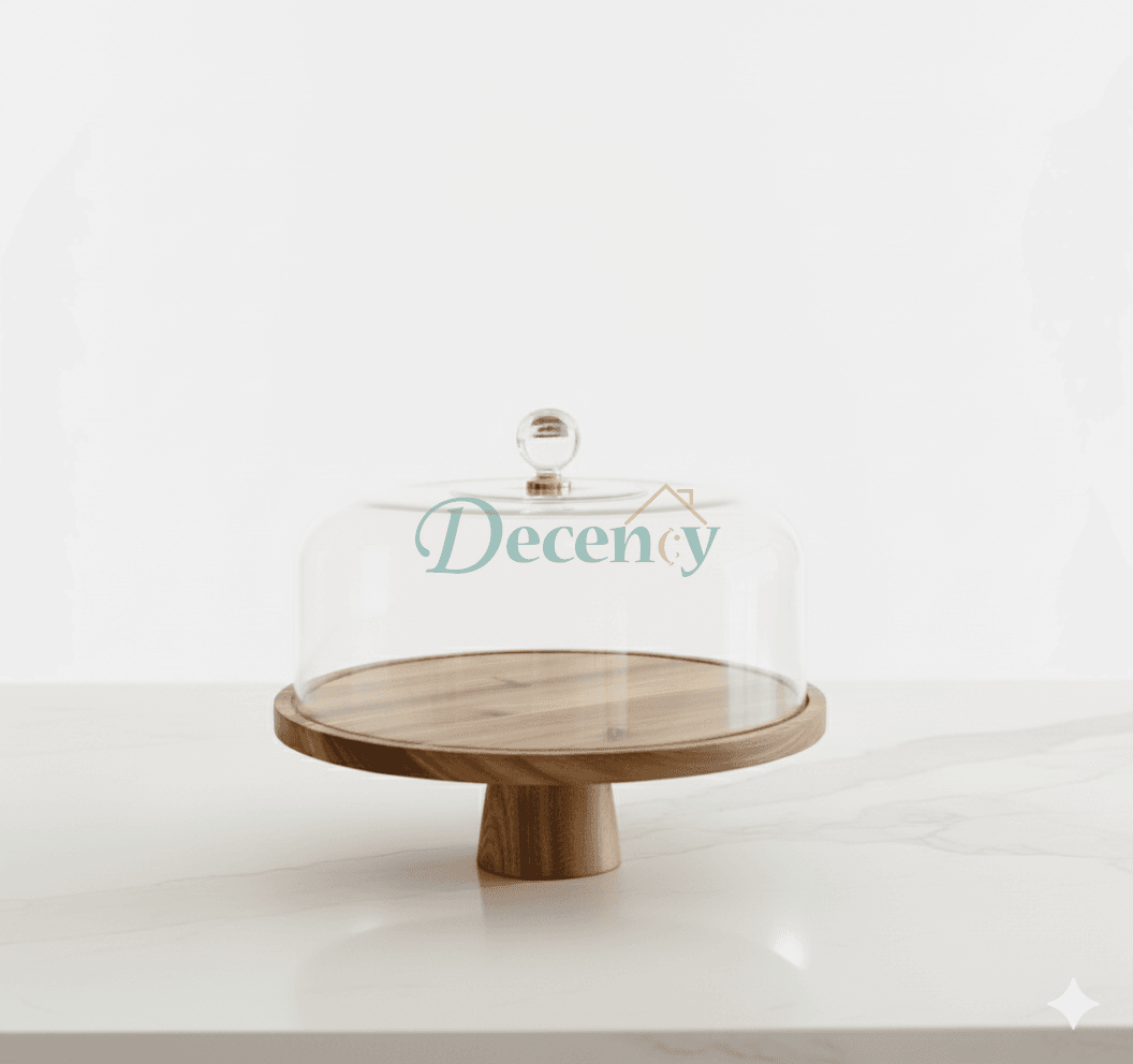 RusticCharm Wooden Cake Dish – Small with Acrylic Cover