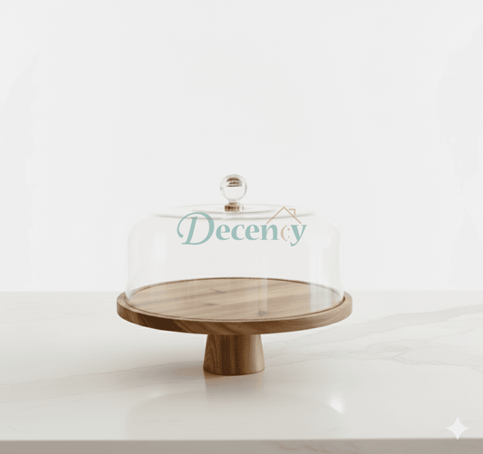 RusticCharm Wooden Cake Dish – Small with Acrylic Cover