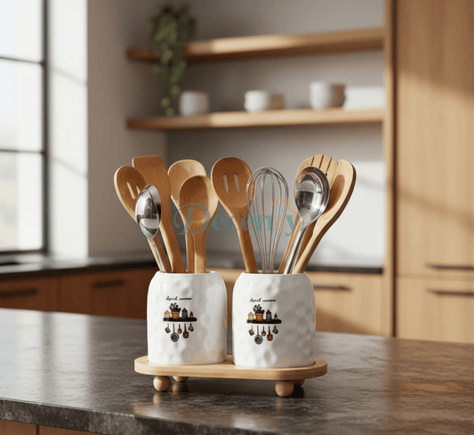 2-Piece Spoon Organizer with Bamboo Stand Elegant & Functional