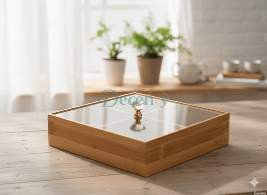 Generic Elegant Wooden Serving Tray with Protective Lid for Snacks and Sweets, 4 Grids