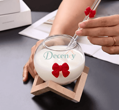 Elegant Double Wall Glass Mug with Straw & Bamboo Base