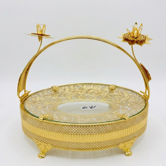 Elegant Gold Plated Metal Basket Tray with Handle