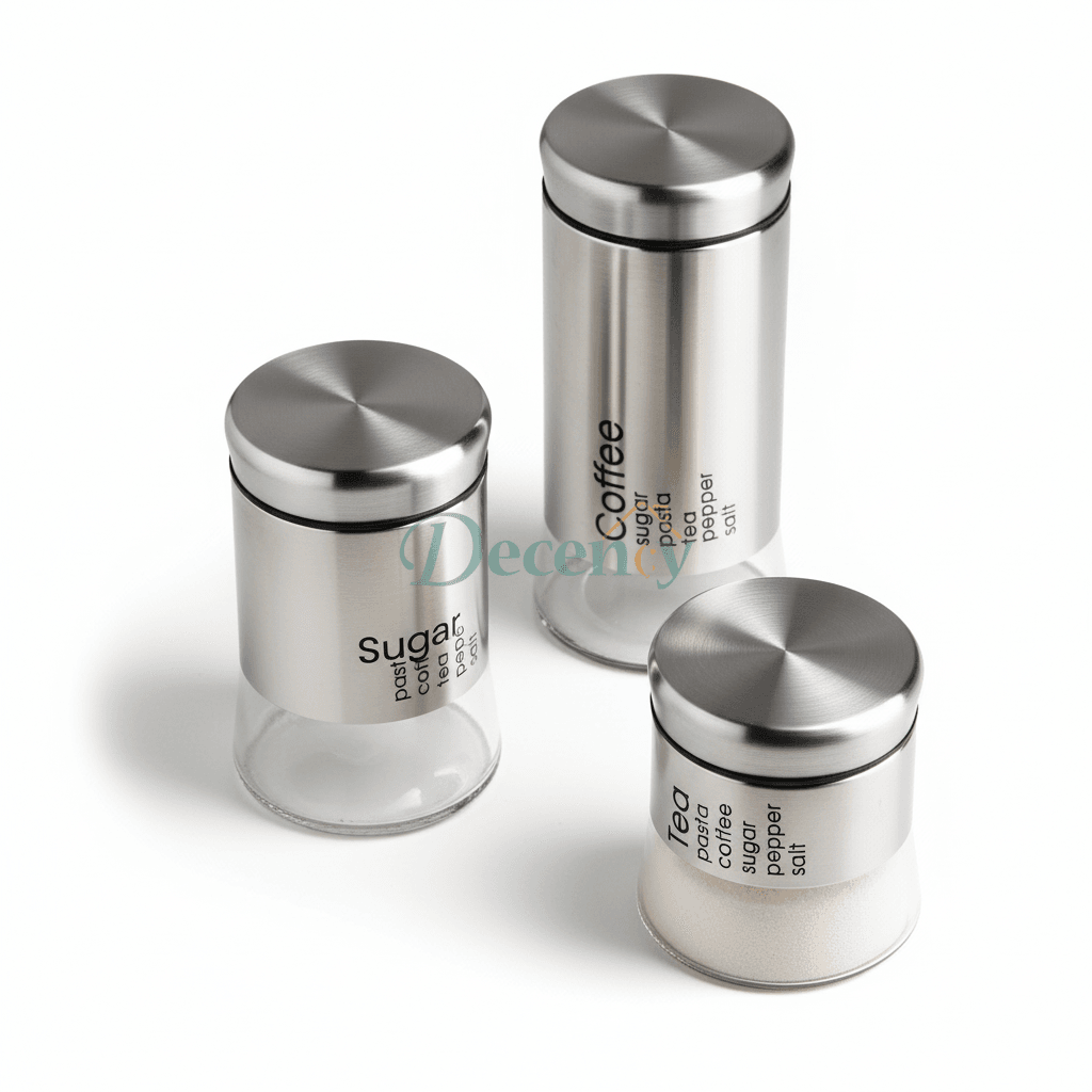 Glass jar set 3pc S+M+L Black/Silver