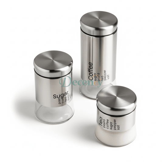 Glass jar set 3pc S+M+L Black/Silver