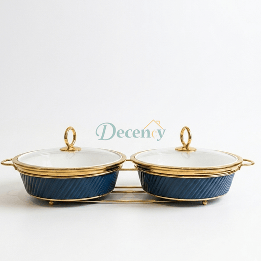 Double Round Blue Serving Dish Set – 12 Inches Elegant Ceramic Serving Bowl