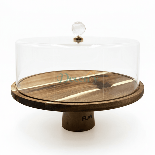Wooden Cake Tray with Acrylic Dome – Small Size