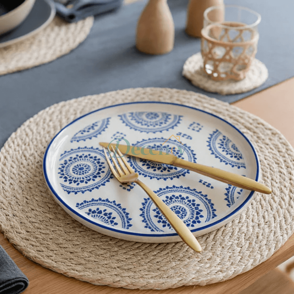 Danny Home Elegant Round Ceramic Serving Plate – ROYAL BLUE