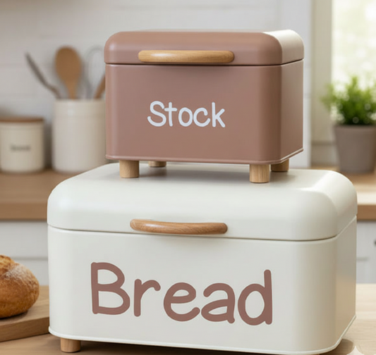 Bread Stock Storage Containter Rubber Wood Handle Set of 2