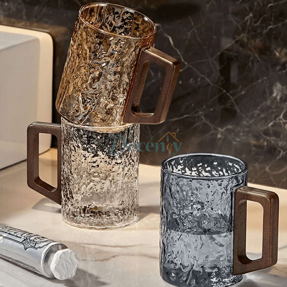 Premium Textured Glass Mug Set – Stylish Hammered Design